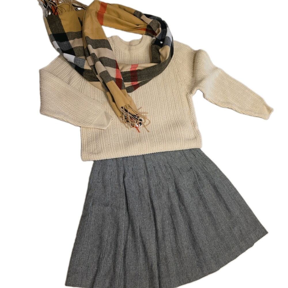Vtg 80s Dark Academia Outfit Lot M L Wool Houndstooth Pleated Skirt Sweater...